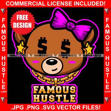Free Famous Hustle Design Rich Teddy Bear Gold Chain Necklace Chain Jewelry Two Money Bags Hip Hop Rap Rapper Plug Trap Street Hood Ghetto Swag Thug Hustler Hustling Drip Boss Art Graphic Design Logo T-Shirt Print Printing JPG PNG SVG Vector Cut File